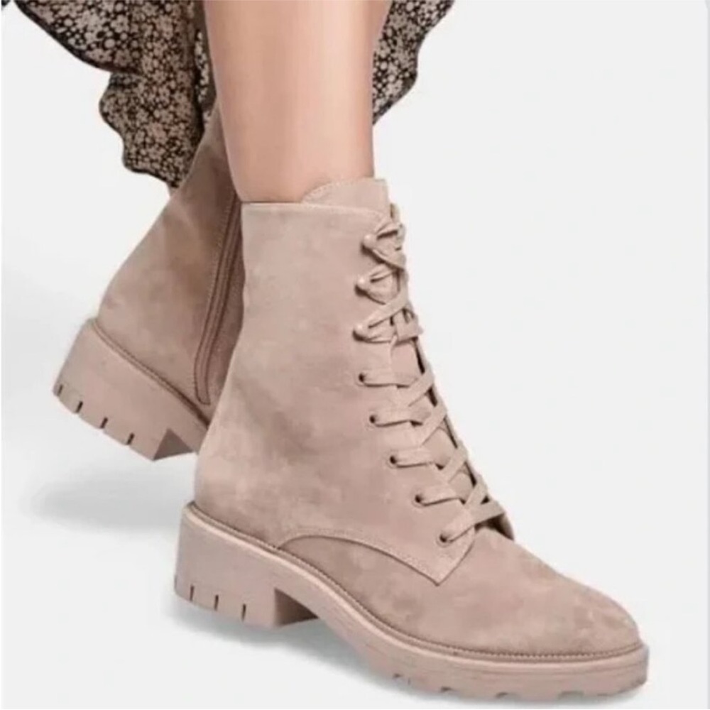 Dolce Vita Lottie Suede Dune Laceup Combat Bootie Size 8.5